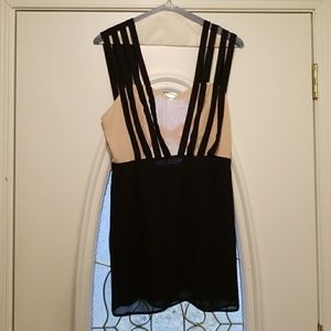 Cream, black, pink open back dress
